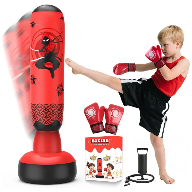 BaiYuan Saco de Pancadas Inflável 170 cm para Crianças - Treino de Boxe, Karatê e Taekwondo, Brinquedo Ativo Estável para Meninos e Meninas