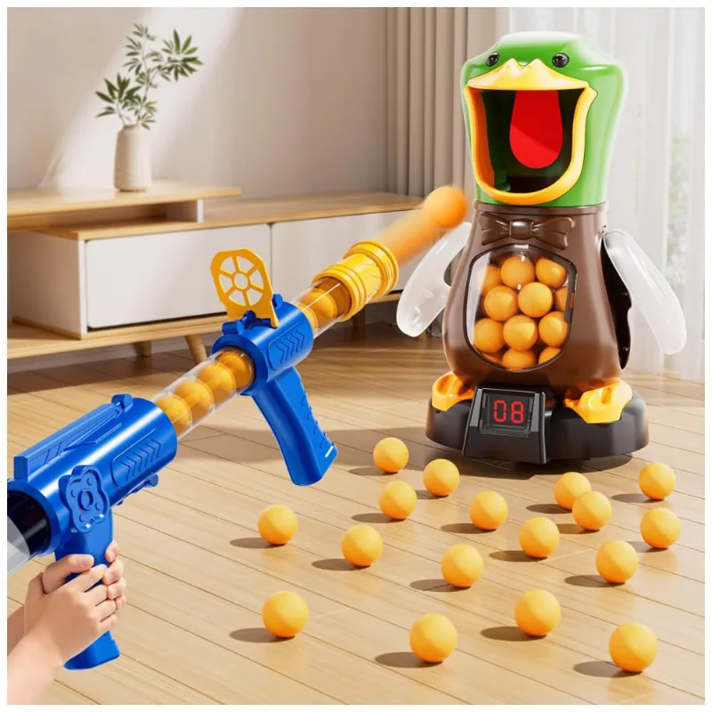 NIPLOOOW Jogo de Tiro ao Pato com Alvo Móvel, Pistola com Bomba de Ar e 24 Bolinhas de Espuma - Presente Perfeito para Crianças