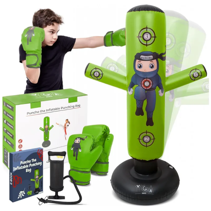YGA Sports Puncho - Kit de Saco de Pancadas Inflável para Crianças de 3 a 12 anos com Luvas, Bomba e eBook