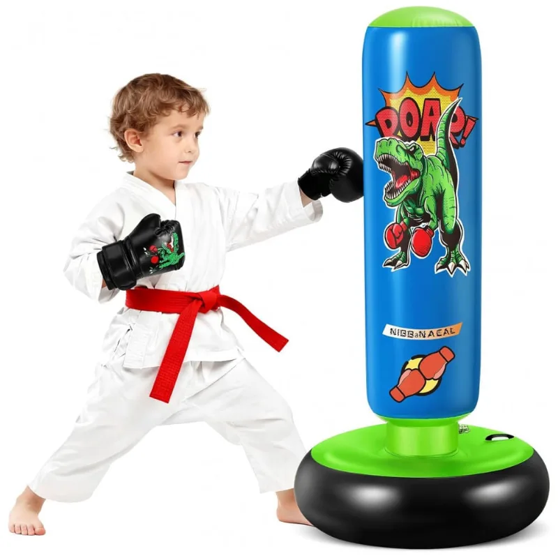 NIBBaNACAL Saco de Pancadas Inflável Infantil 120 cm com Luvas - Brinquedo Educativo e Divertido para Karatê e Taekwondo