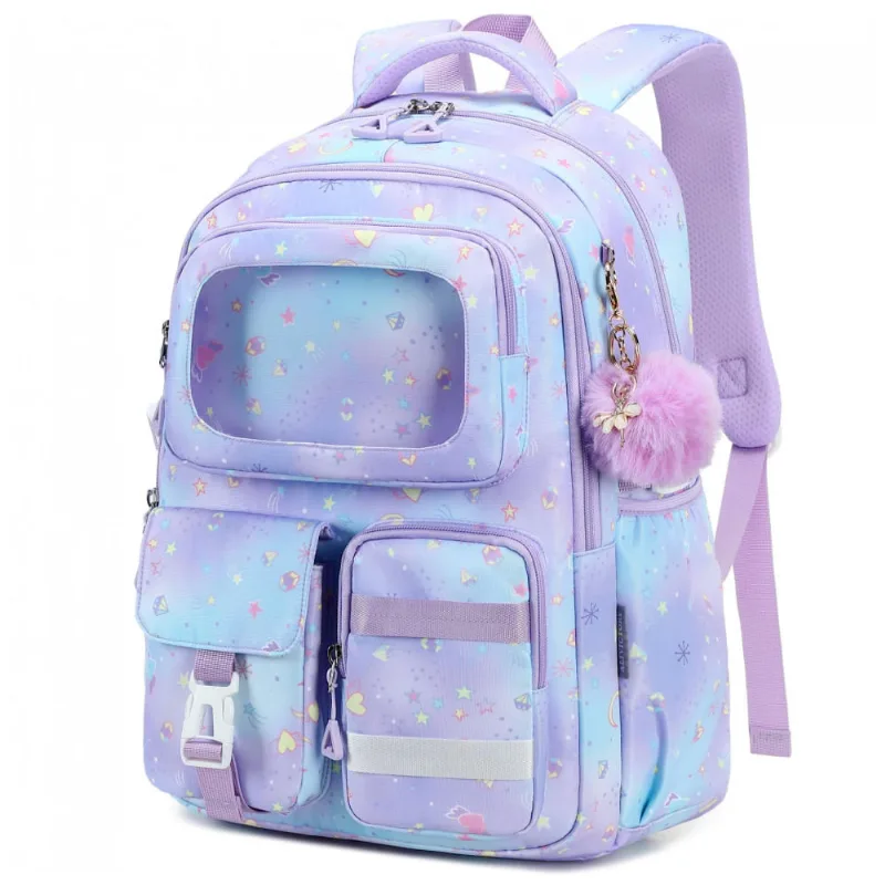 Mochila escolar AO ALI VICTORY roxa para notebook 15,6", múltiplos compartimentos
