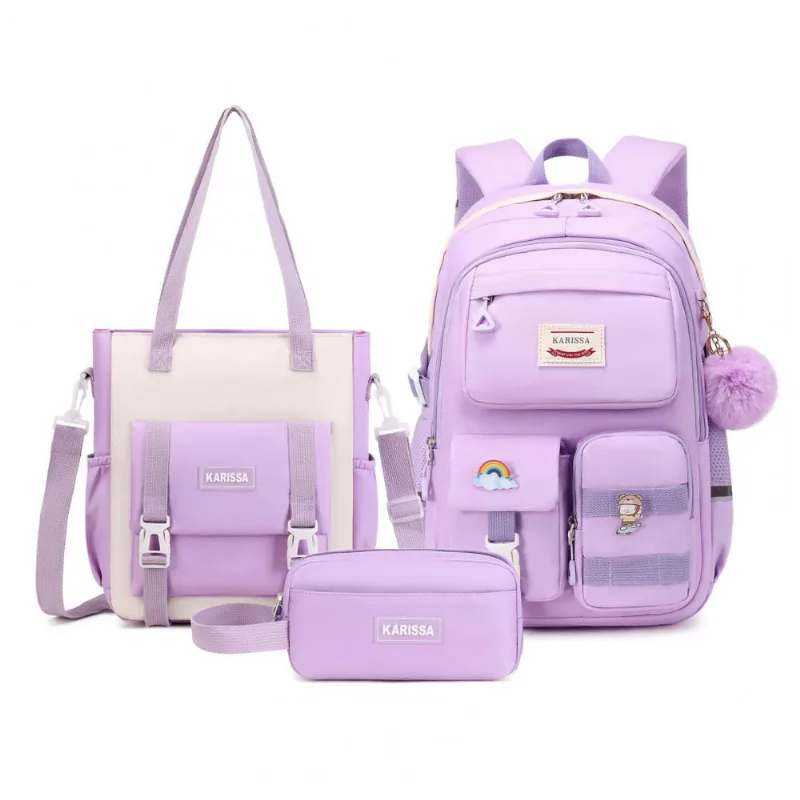 Mochila escolar MUSEVOS roxa 3 em 1 com bolsa tiracolo conversível e estojo, múltiplos bolsos