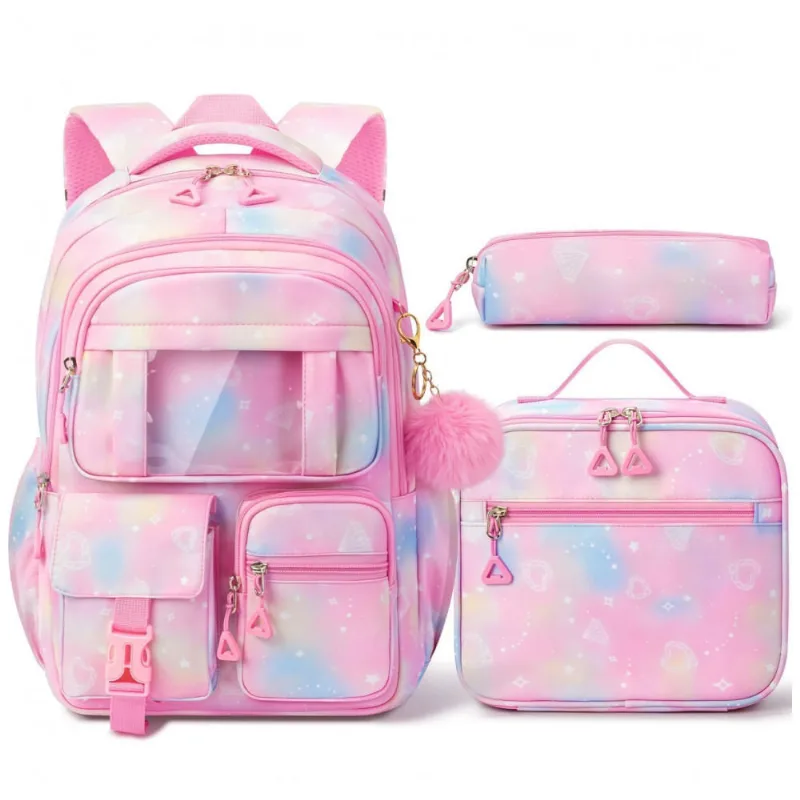 Mochila escolar Fimibuke rosa 3 em 1 com lancheira térmica e estojo para notebook até 15,6"