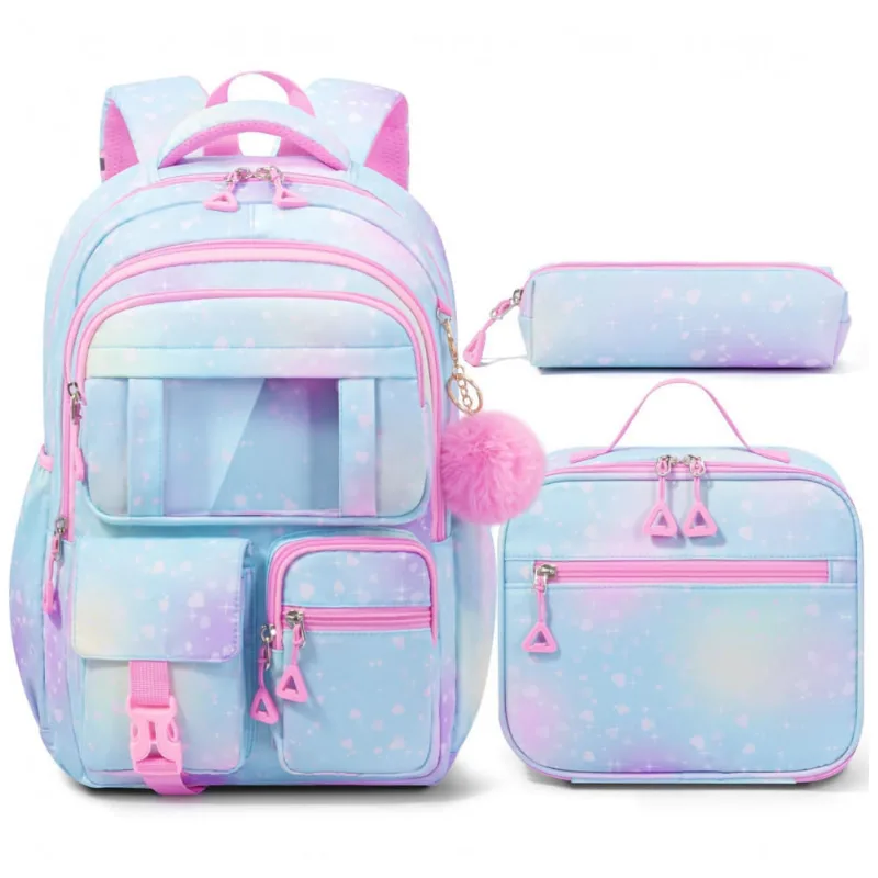 Mochila escolar Fimibuke azul 3 em 1 com lancheira térmica e estojo para notebook até 15,6"