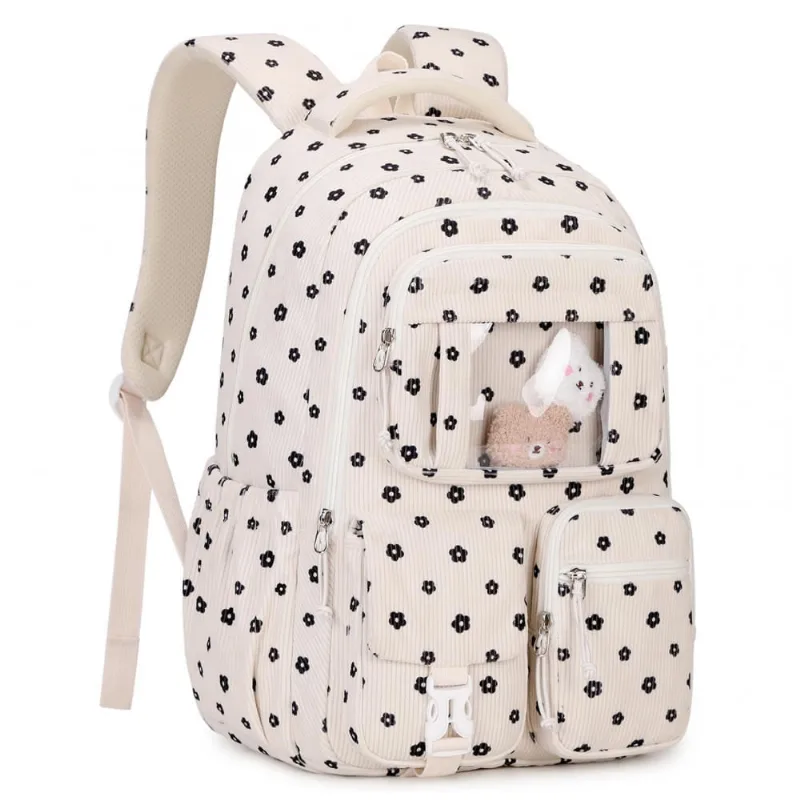 Mochila escolar PIG PIG GIRL em veludo cotelê floral, estilo ita bag, 21,8 L
