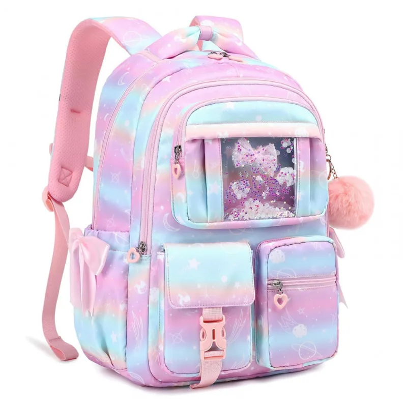 Mochila escolar PIG PIG GIRL rosa planeta em estilo ita bag, 21,8 L