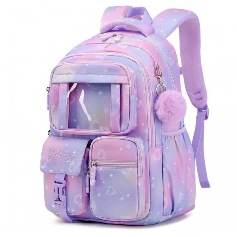 Mochila escolar PIG PIG GIRL roxa estilo ita bag, 21,8 L, com múltiplos bolsos