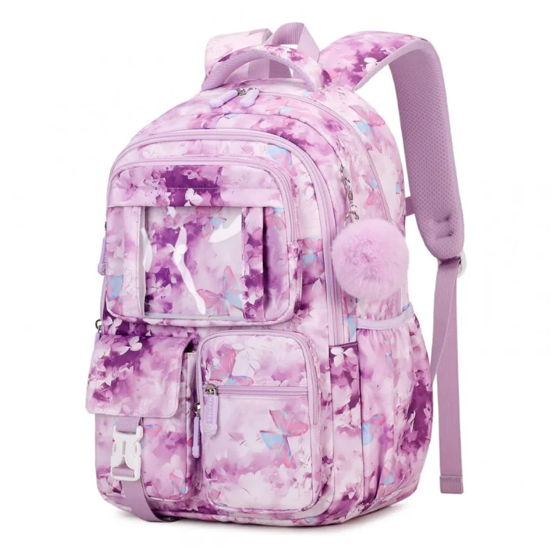 Mochila escolar PIG PIG GIRL roxa borboletas estilo ita bag, 21,8 L