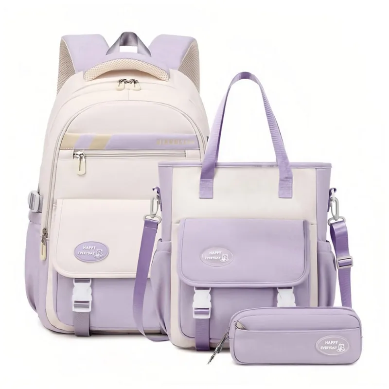 Mochila escolar Mildame infantil juvenil roxa, conjunto 3 peças, mochila leve infantil, unissex, com pingente decorativo, à prova d’água