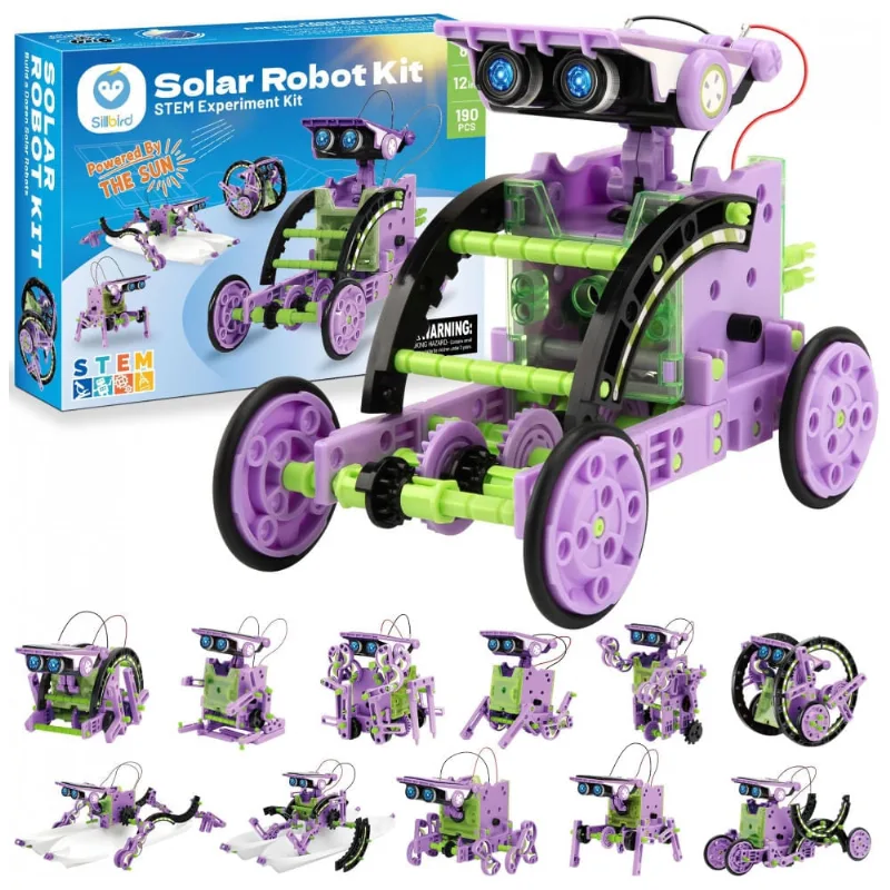 Kit STEM Robô Solar de Montar Sillbird 12 em 1 com 190 Peças – Energia Solar