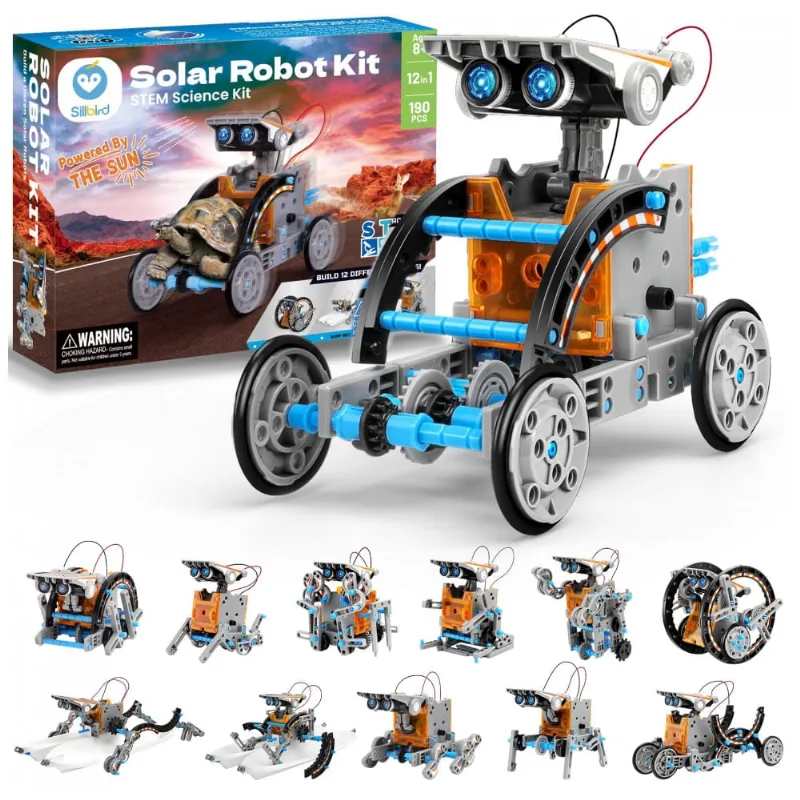 Kit STEM Robô Solar de Montar Sillbird 12 em 1 Cinza com 190 Peças – Energia Solar