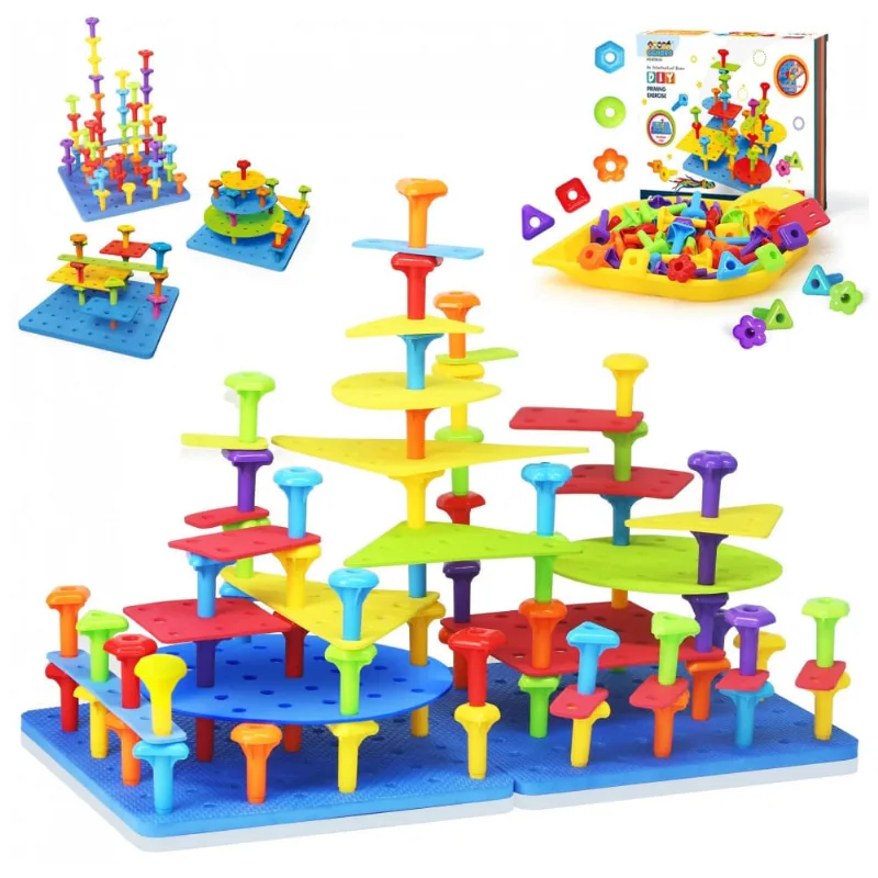 Brinquedo de encaixe pegboard Ggiibro 101 peças empilháveis STEM Montessori