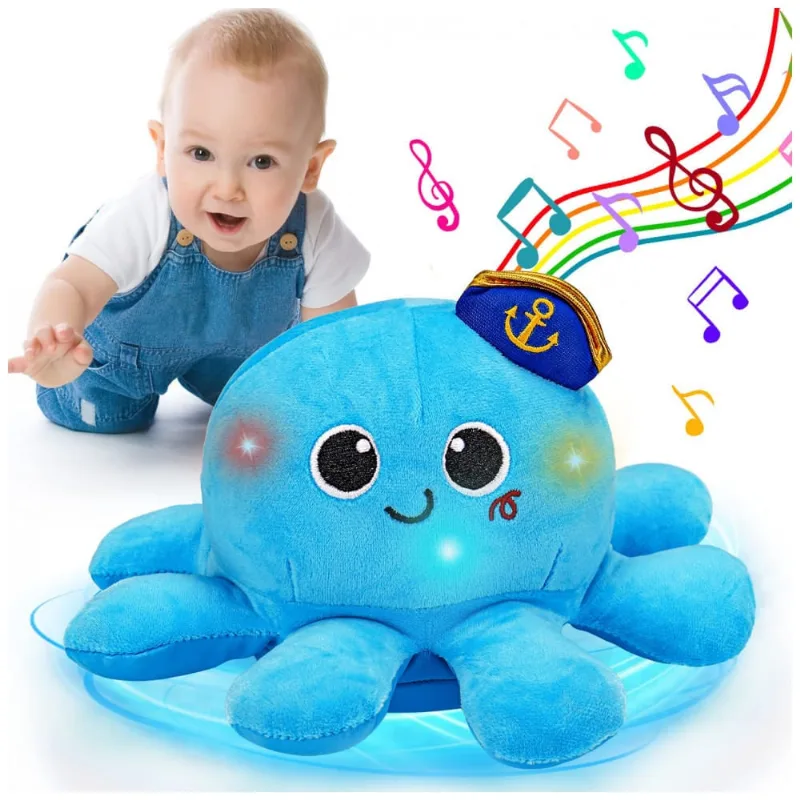 Polvo musical de pelúcia azul Tsomtto T899 com luz, fala gravada e movimento para engatinhar e caminhar