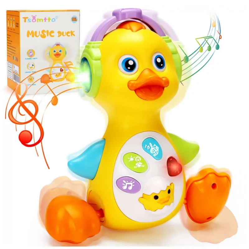 Pato musical Tsomtto com luz, movimento e botões sonoros para tummy time e engatinhar
