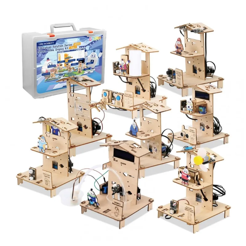 Kit casa inteligente ESP32 8 em 1 ACEBOTT QE035 com 8 controladoras em madeira 3D para projetos STEM de automação