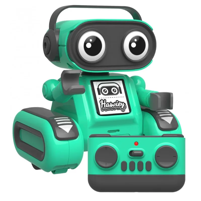 Robô de controle remoto Hasviey verde com dança música gravação e repetição