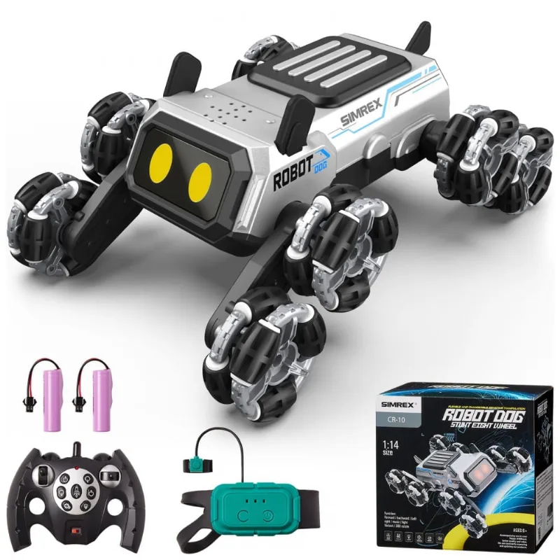 Carrinho robô cachorro SIMREX 8 rodas com rodas mecanum LED e controle por gestos TOY2502