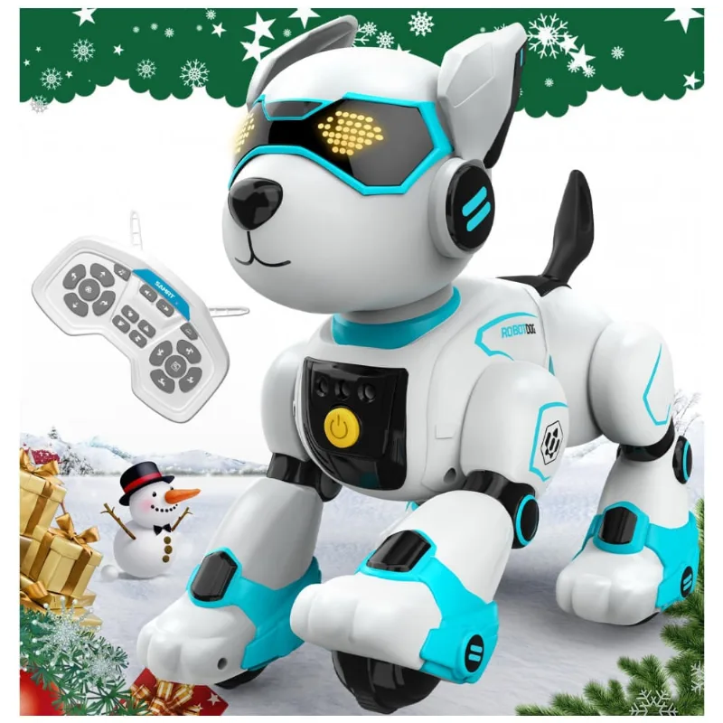 Cachorro robô programável R27 azul com controle remoto voz toque dança e som de animais