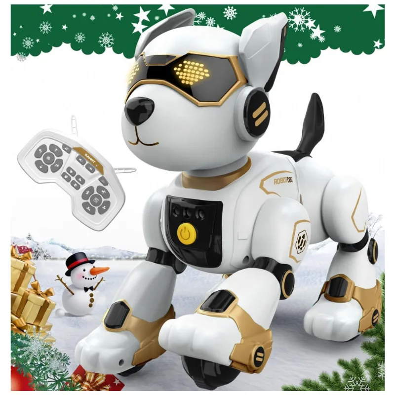 Cachorro robô programável R27 dourado com controle remoto voz toque dança e som de animais