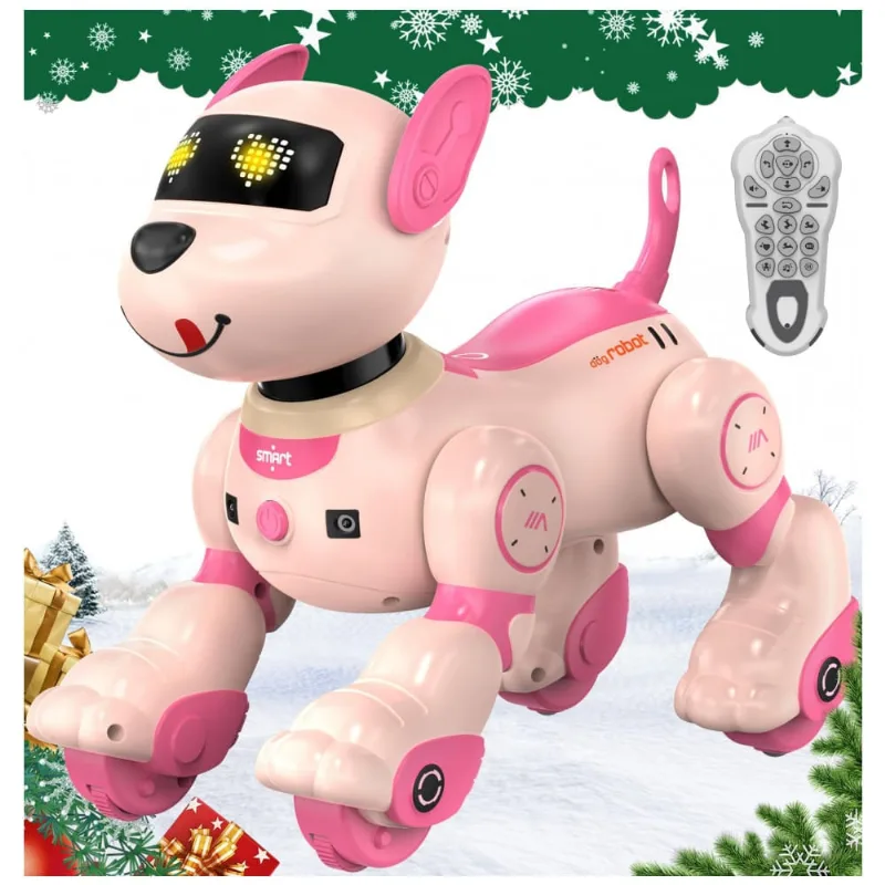 Cachorro robô programável Anysun rosa com controle remoto voz toque dança e seguir
