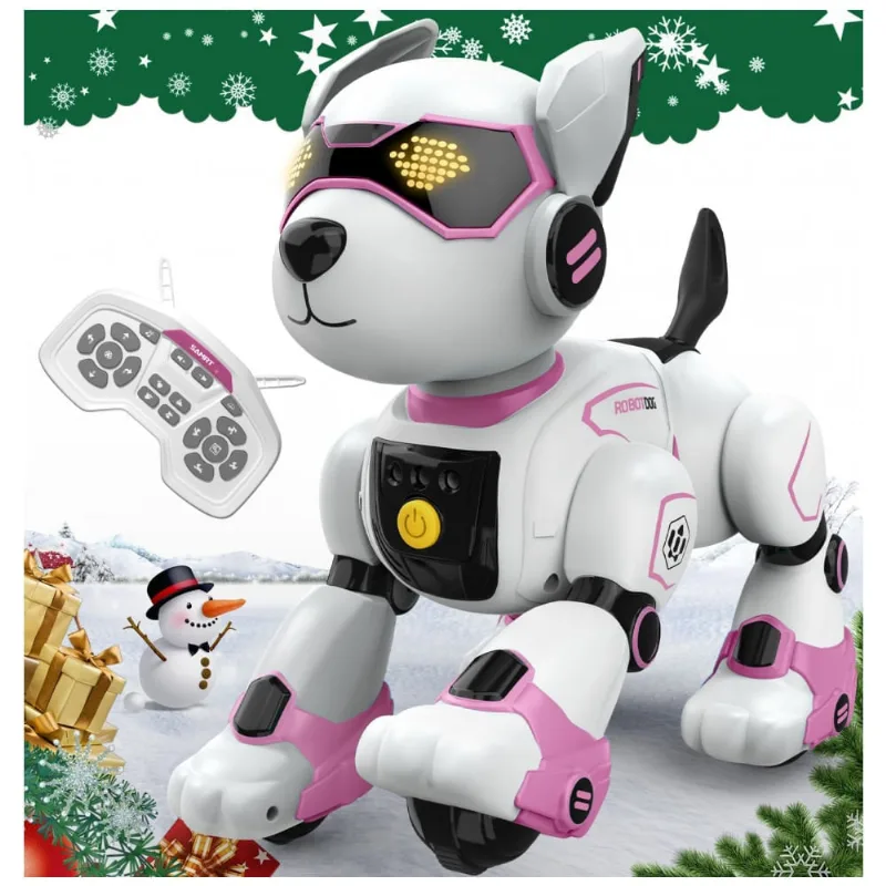 Cachorro robô programável para crianças Anysun branco com sensores de voz e toque, controle remoto, danças, histórias e acrobacias modelo R27