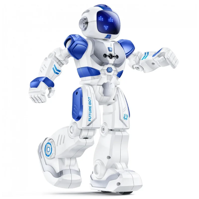 Robô programável Ruko 6088 azul com controle por gestos, controle remoto e app, expressões em LED, jogos de perguntas e bateria recarregável