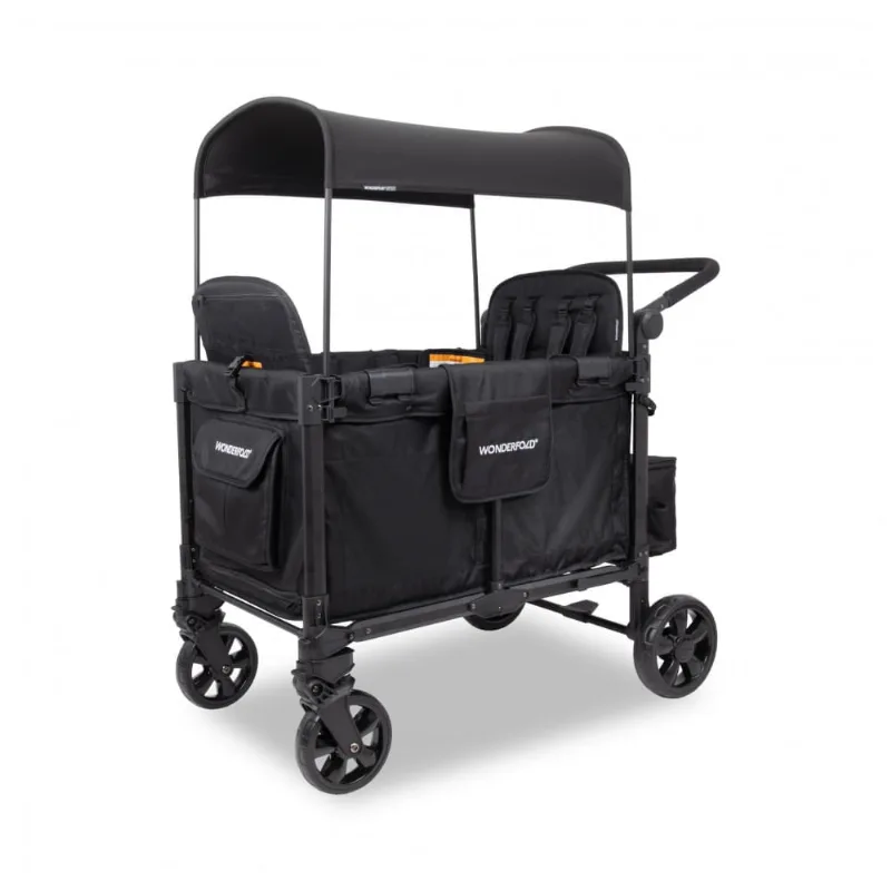 Carrinho Wagon WONDERFOLD W4 Elite Pro Preto 4 Lugares com Arnês 5 Pontos e Dossel UV Ajustável
