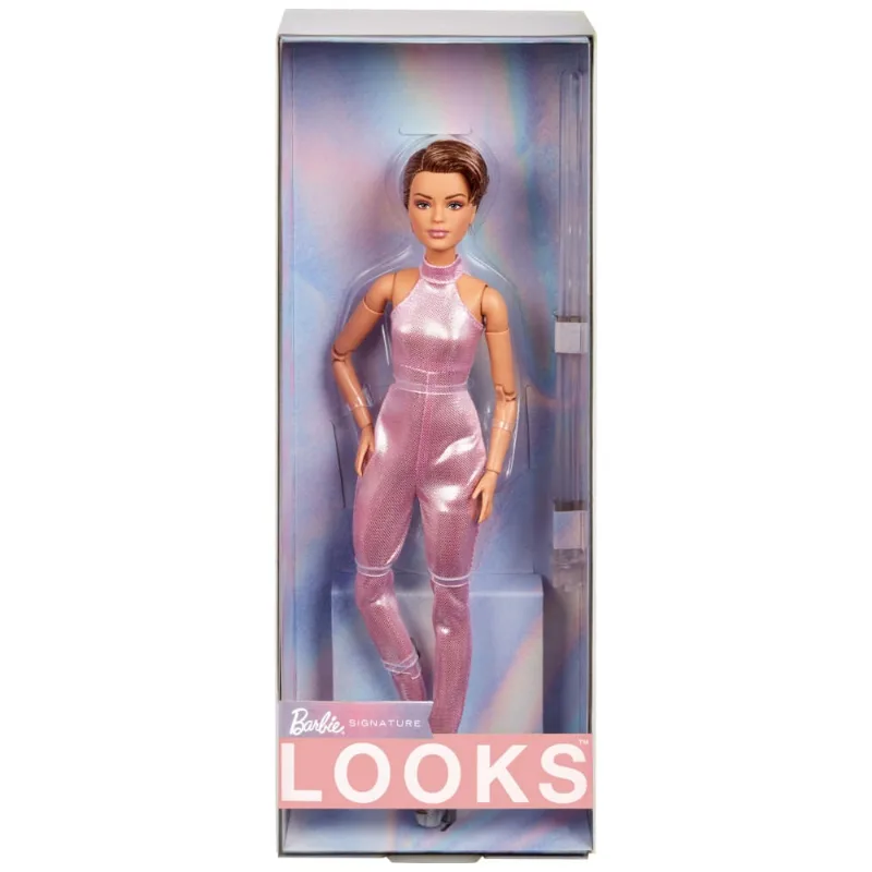 Barbie Looks boneca colecionável nº 22 Mattel cabelo curto ruivo macacão rosa com paetês corpo articulado HRM14 2024