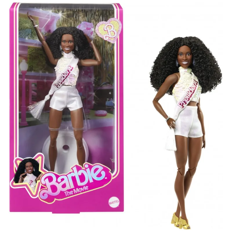 Barbie The Movie - Boneca Colecionável Presidente Issa Rae com Traje Branco Brilhante e Faixa Presidencial 2025