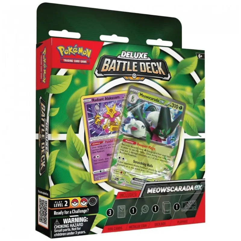 Deck Pokémon TCG Meowscarada/Quaquaval ex Deluxe Battle Deck com Baralho de 60 Cartas - Estratégias Avançadas e Cartas Exclusivas