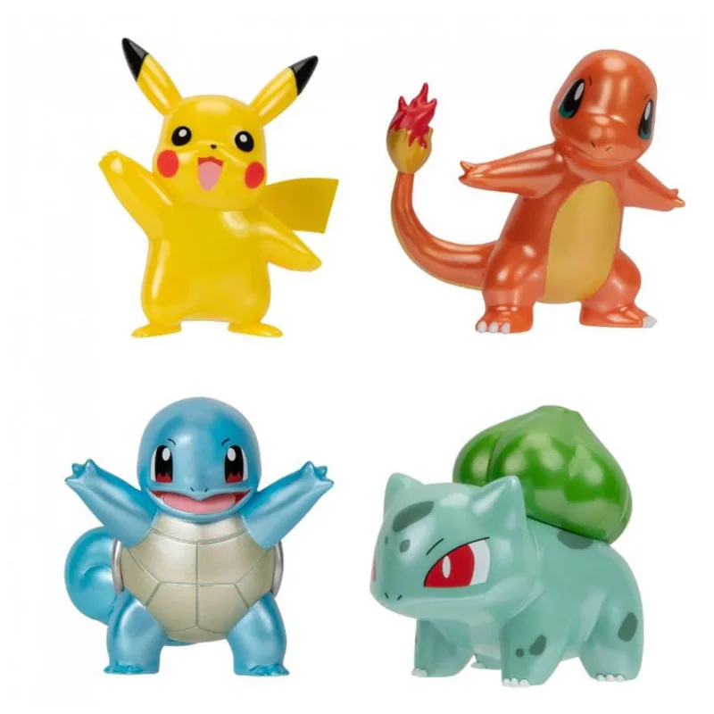 Conjunto de figuras Pokémon Select Metallic Battle Pack 7,5 cm Pikachu, Bulbasaur, Squirtle e Charmander