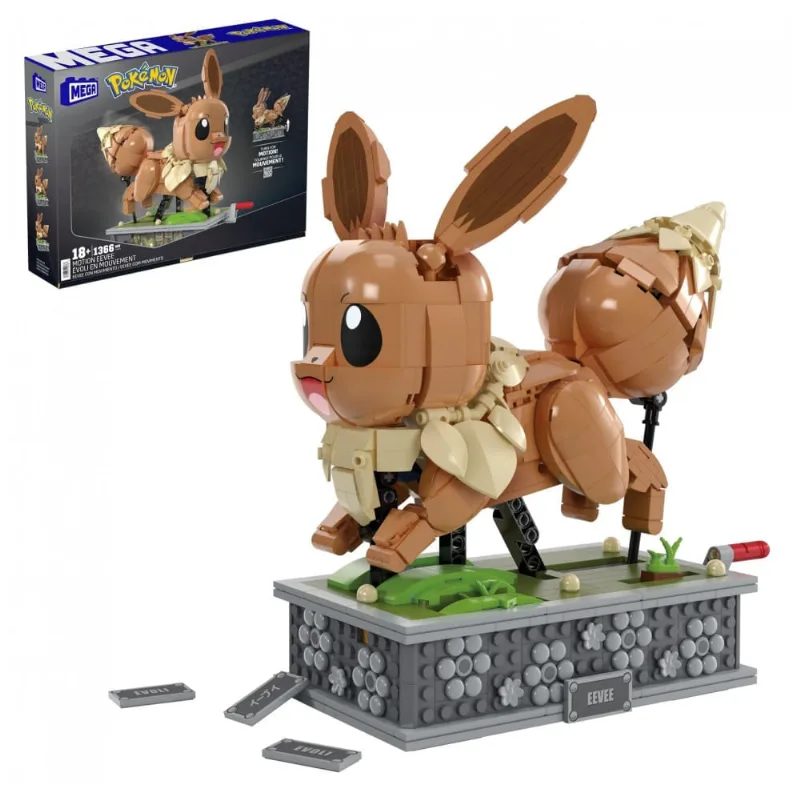 Kit de construção MEGA Pokémon Motion Eevee 1366 peças com movimento mecânico para exibição