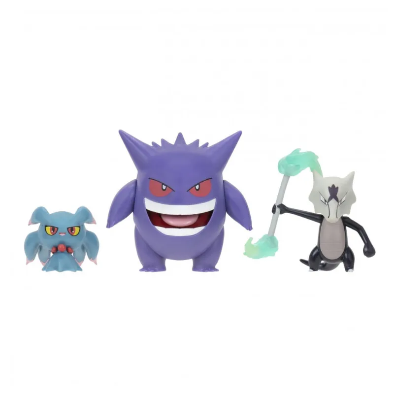 Jazwares Pokémon Pack de 3 Figuras de Batalha - Misdreavus 5cm, Marowak de Alola 7,5cm e Gengar 11,5cm