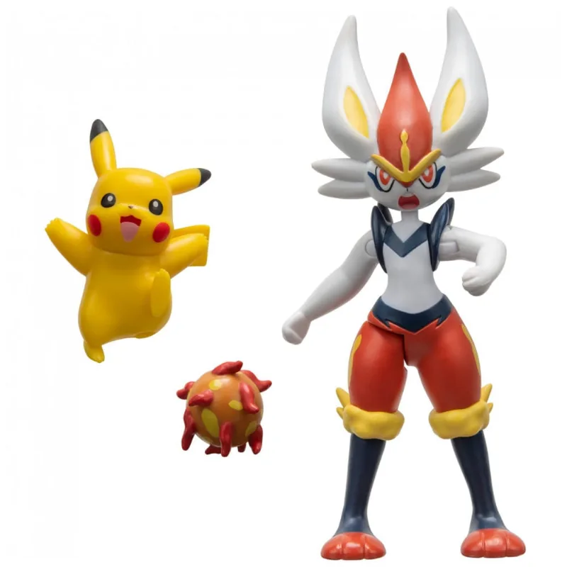 Conjunto de figuras Pokémon Battle Figure 2 Pack Cinderace 11,5 cm e Pikachu 5 cm com acessório – Jazwares