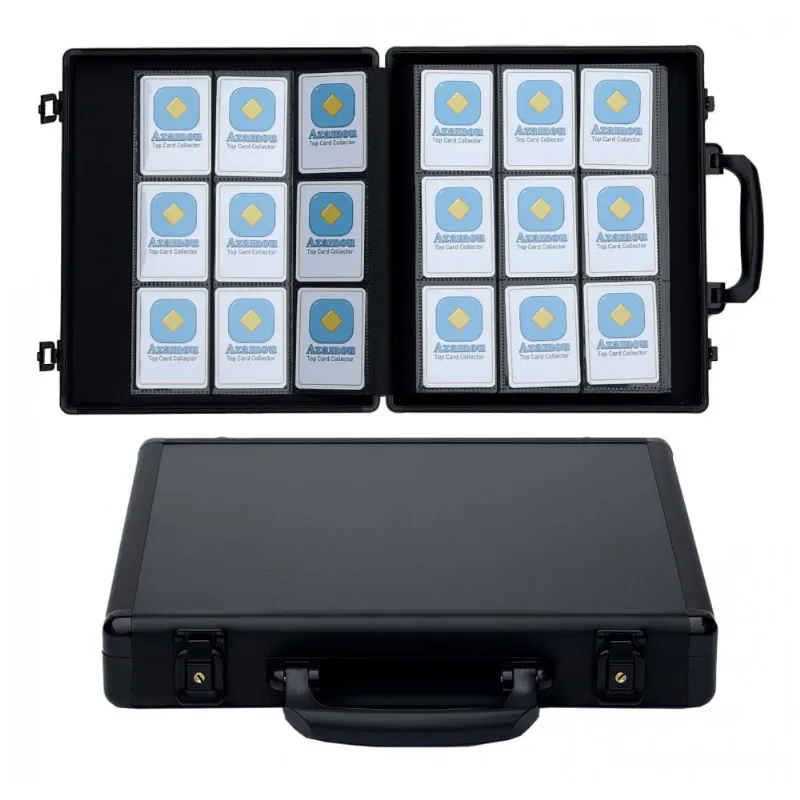 Álbum para Cartas Azamou Premium 9 Bolsos - Capacidade para 450 Cartas, Estojo Rígido com Trava, Preto