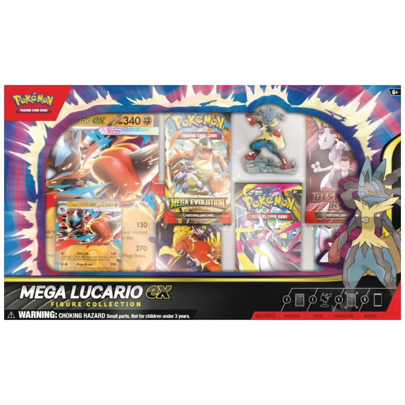 Coleção com miniatura Pokémon TCG Mega Lucario EX Figure Collection The Pokémon Company multicolorida com 5 boosters