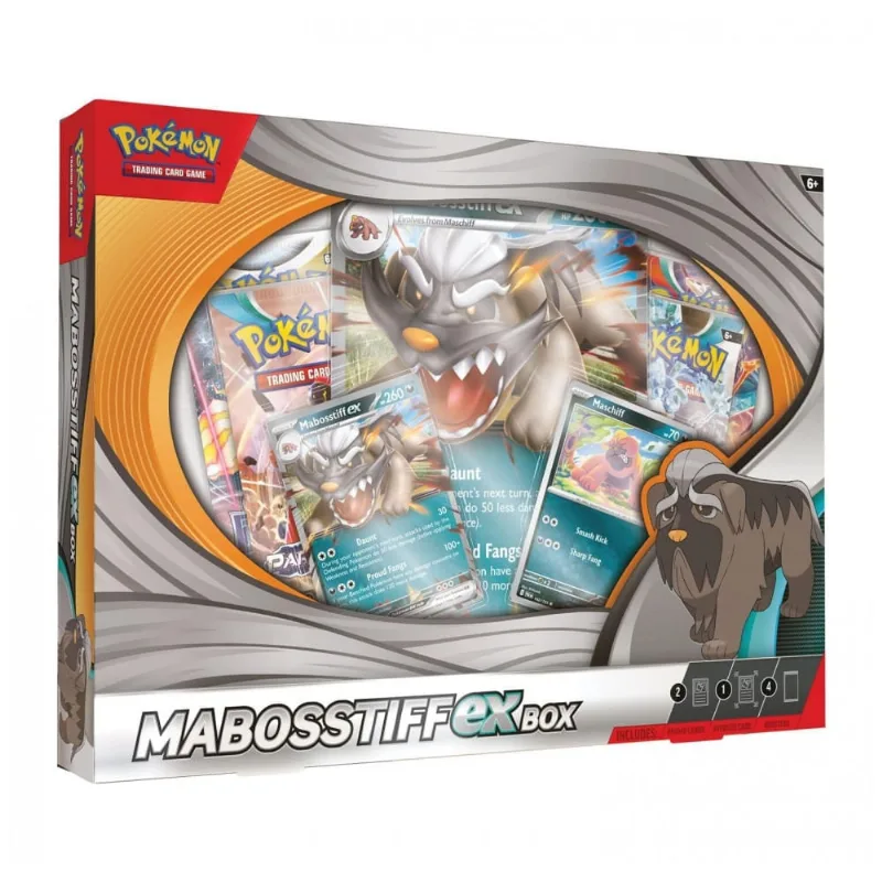 Box Pokémon TCG Mabosstiff ex com 4 boosters e cartas promocionais em inglês