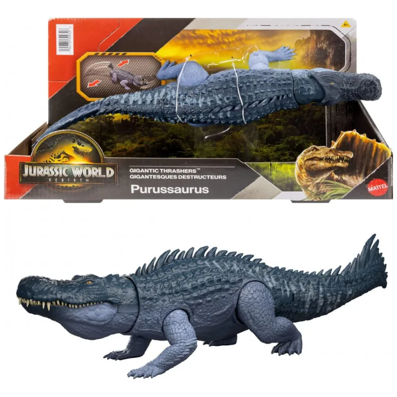 Figura de dinossauro Mattel Jurassic World Rebirth Gigantic Thrashers Purussaurus com ataques de cauda