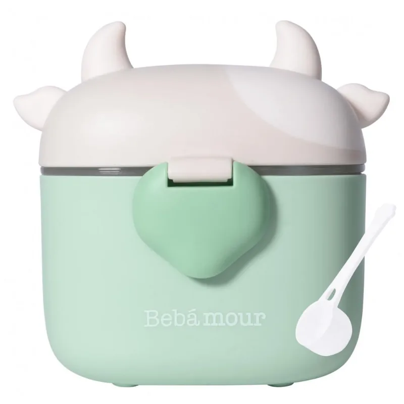 Dispenser de Fórmula Bebamour Vaquinha Verde Clara 3 Compartimentos com Colher 450ml