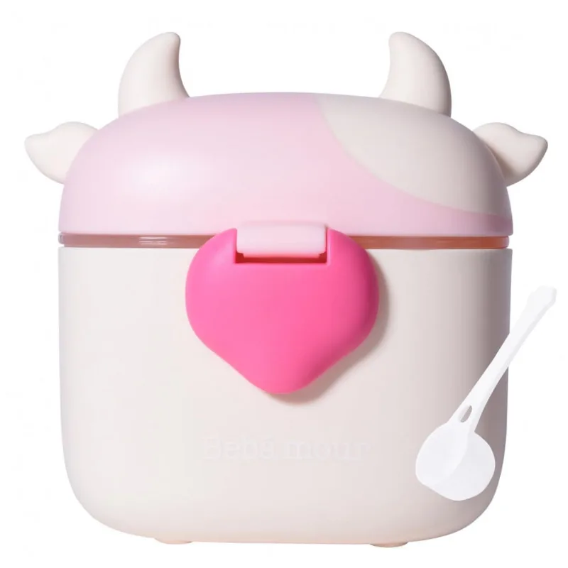 Dispenser de Fórmula Bebamour Vaquinha Rosa Clara 3 Compartimentos com Colher 450ml