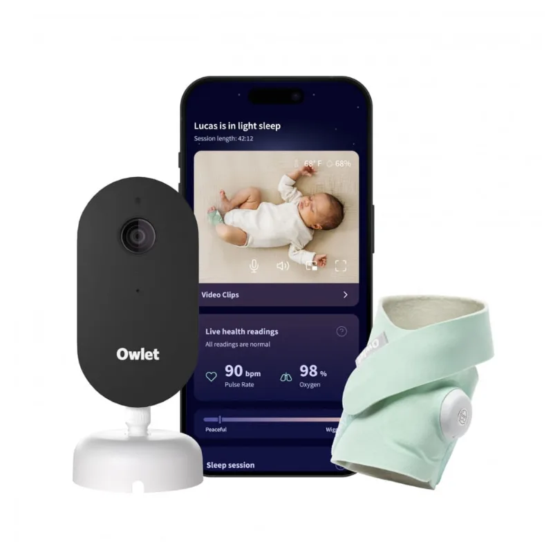 Monitor Inteligente Bebê Owlet Dream Duo Gen 3 Câmera 2K Meia Sensor Oxigênio Frequência Cardíaca