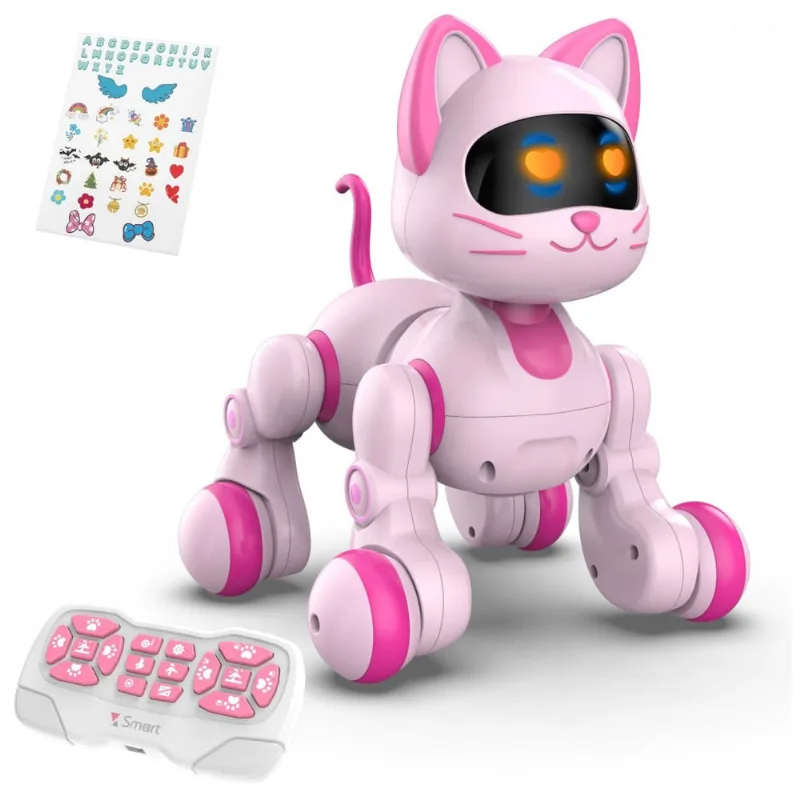 Robô Gato STEMTRON 25cm Interativo Programável RC Rosa com Adesivos