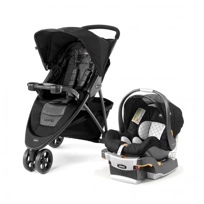 Sistema de Viagem Chicco Viaro Preto com Cadeirinha KeyFit 30 e Carrinho 3 Rodas