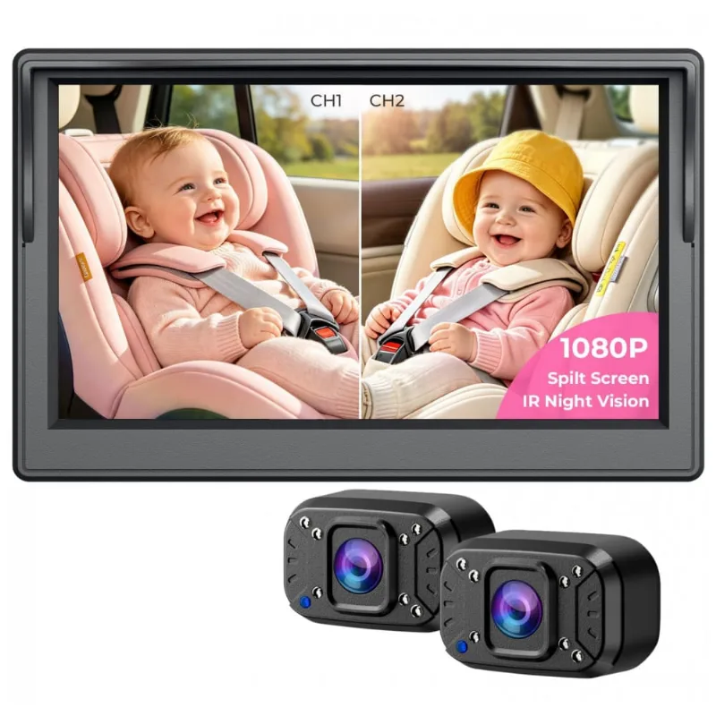 Monitor Para Bebê Automotivo Itomoro ACZ403 Dupla Câmera 1080P com Visão Noturna