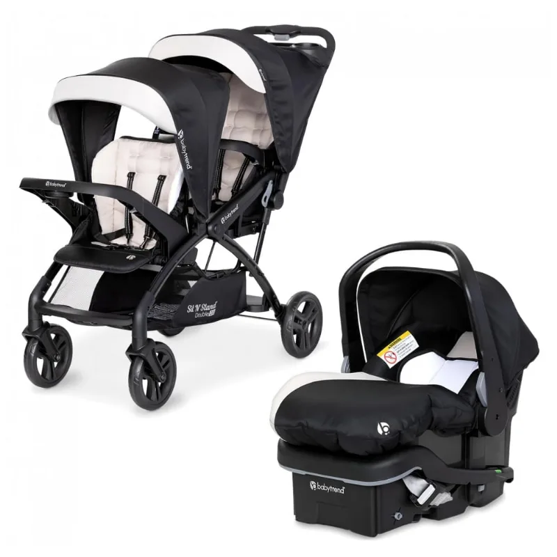 Carrinho Duplo Baby Trend Sit N' Stand Cáqui com Cadeirinha EZ-Lift Plus 1,8 a 14,9 kg