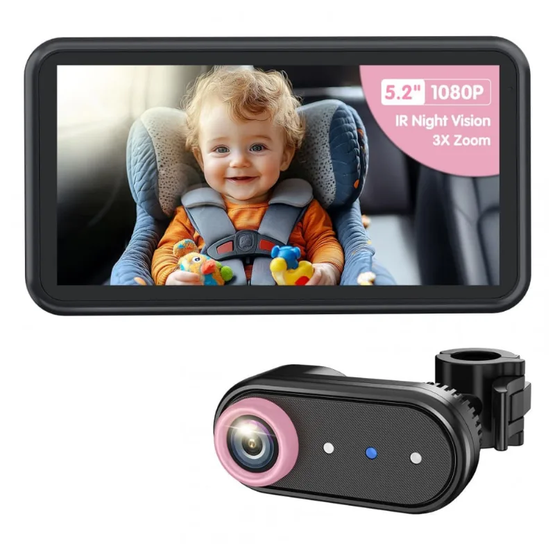 Monitor para Bebê LuckView BM2A Rosa Tela 13,2 cm 1080P com Zoom 3X e Visão Noturna