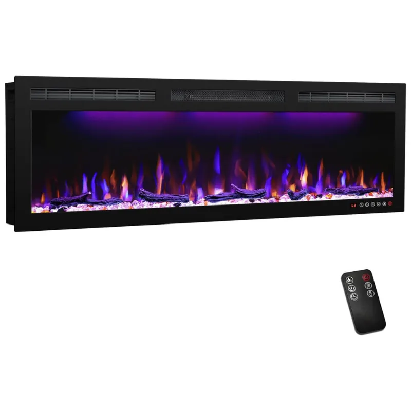 Mystflame Lareira Elétrica De Embutir A62x83l, Com Controle Remoto Chamas Ajustáveis E Tela Sensível Ao Toque, 110v, Preto