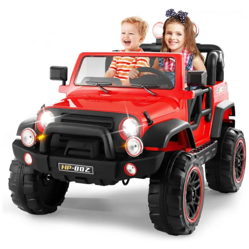 Carro, Carrinho Elétrico Infantil Off Road a Bateria 12V 2 Assentos com Controle Remoto e MP3, FITNESSCLUB, Vermelho - Ecletiq