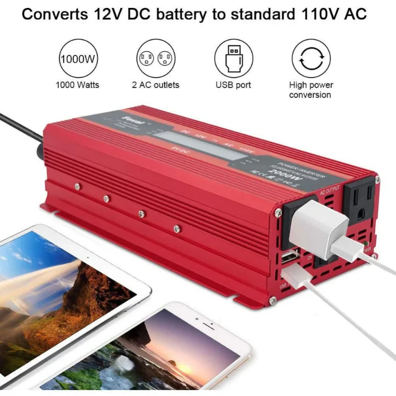 IpowerBingo Inversor de Potência Automotivo 2000W cDisplay Digital e Tomadas e USB Duplos