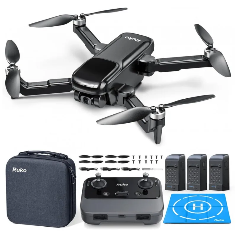 Drone Com Camera 4k Para Adultos Com 78 Min De Voo, Gps, Transmissao 5g E 3 Baterias, Ruko, Preto